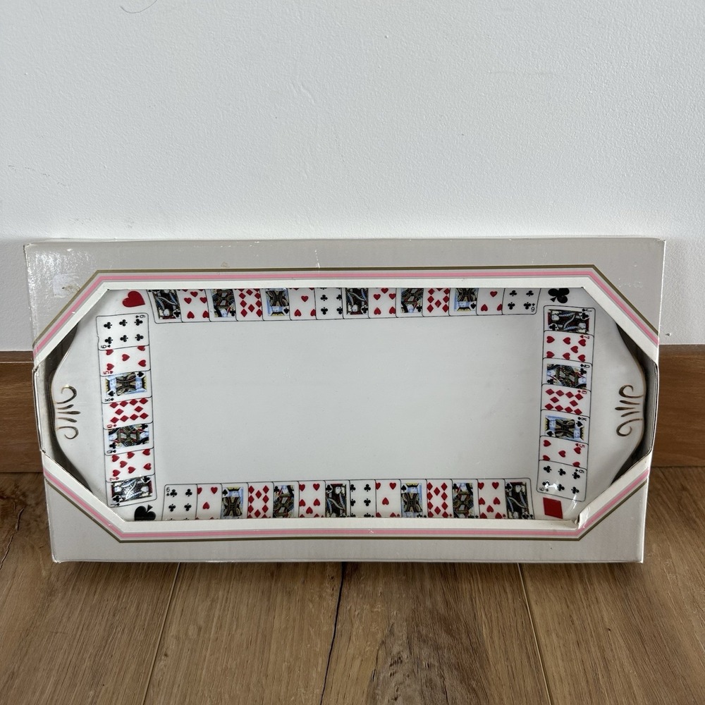 New NIB Queens CUT FOR COFFEE Card Deck Bridge Bone China 11 3/4" Sandwich Tray